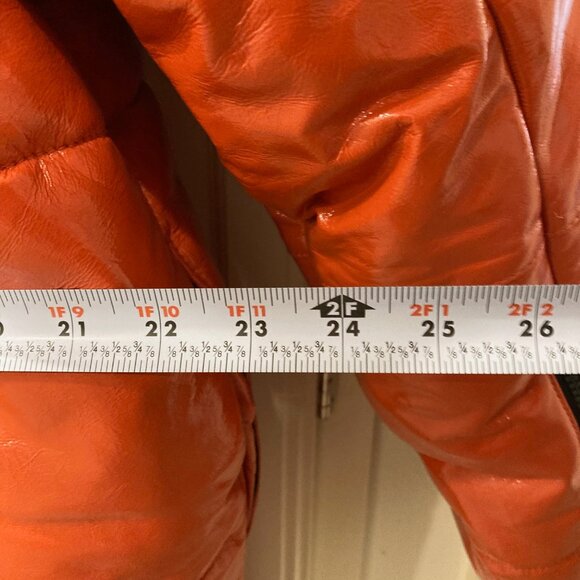 Lita by Ciara Patent Leather Puffer Coat Limited Edition Orange Fiesta Sz Small - Picture 10 of 15